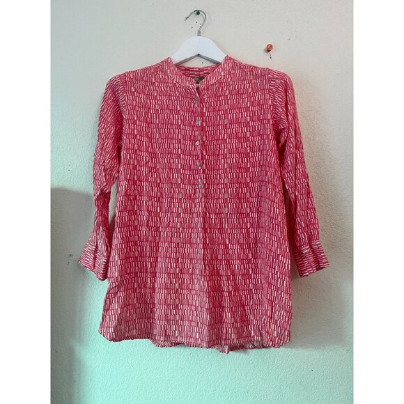 Rockflowerpaper Womens Red White Print Button-Up Tunic Top Small Lightweight - Picture 1 of 10